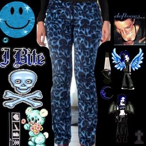 serious LA blue velvet flame pants